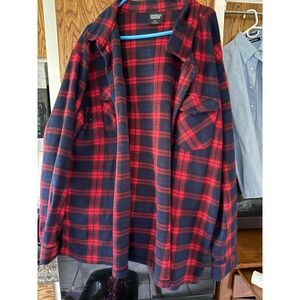 Original Deluxe Mens 2XL Flannel Shirt Red Navy Blue Plaid Button Up Long Sleeve